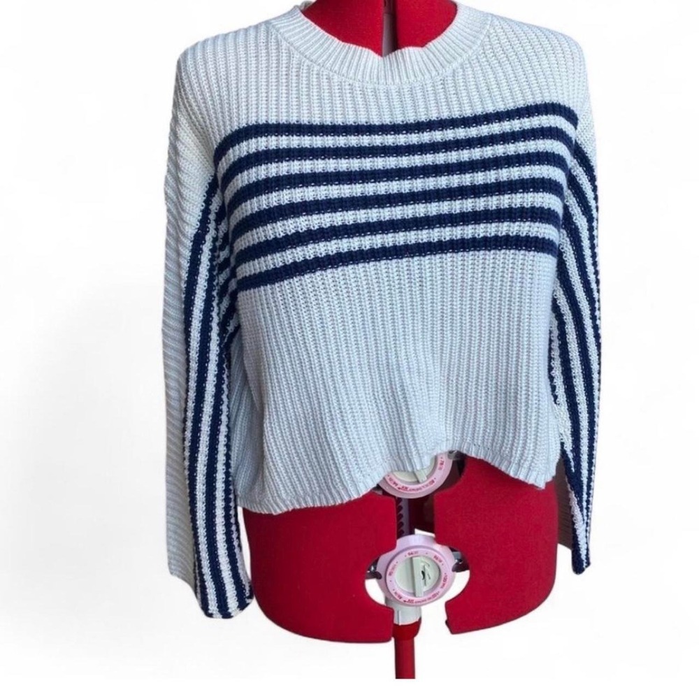 Aerie white & navy striped cropped sweater medium coastal nautical sporty